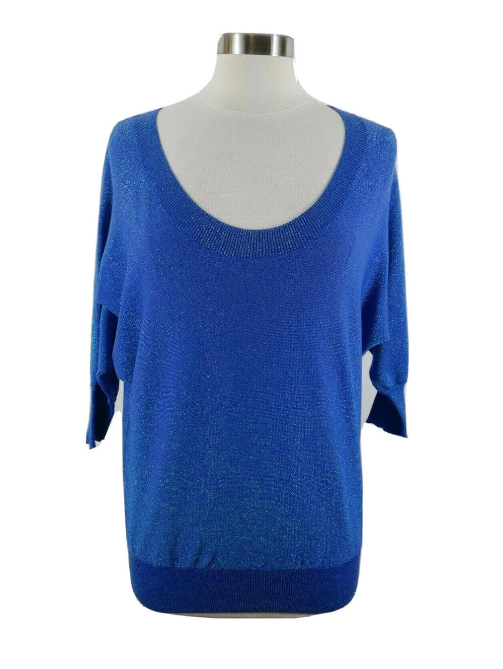 Express Womens 1/2 Sleeve Scoop Neck Metallic Blue Sweater Small